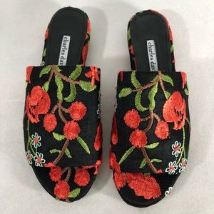 Charles David Embroidered Floral Slide Sandals